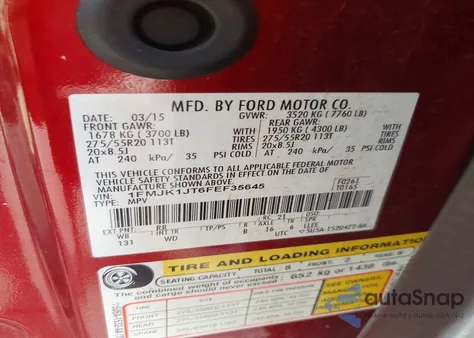 2015 Ford Expedition El Xlt z USA, uszkodzony, nr VIN 1FMJK1JT6FEF35645